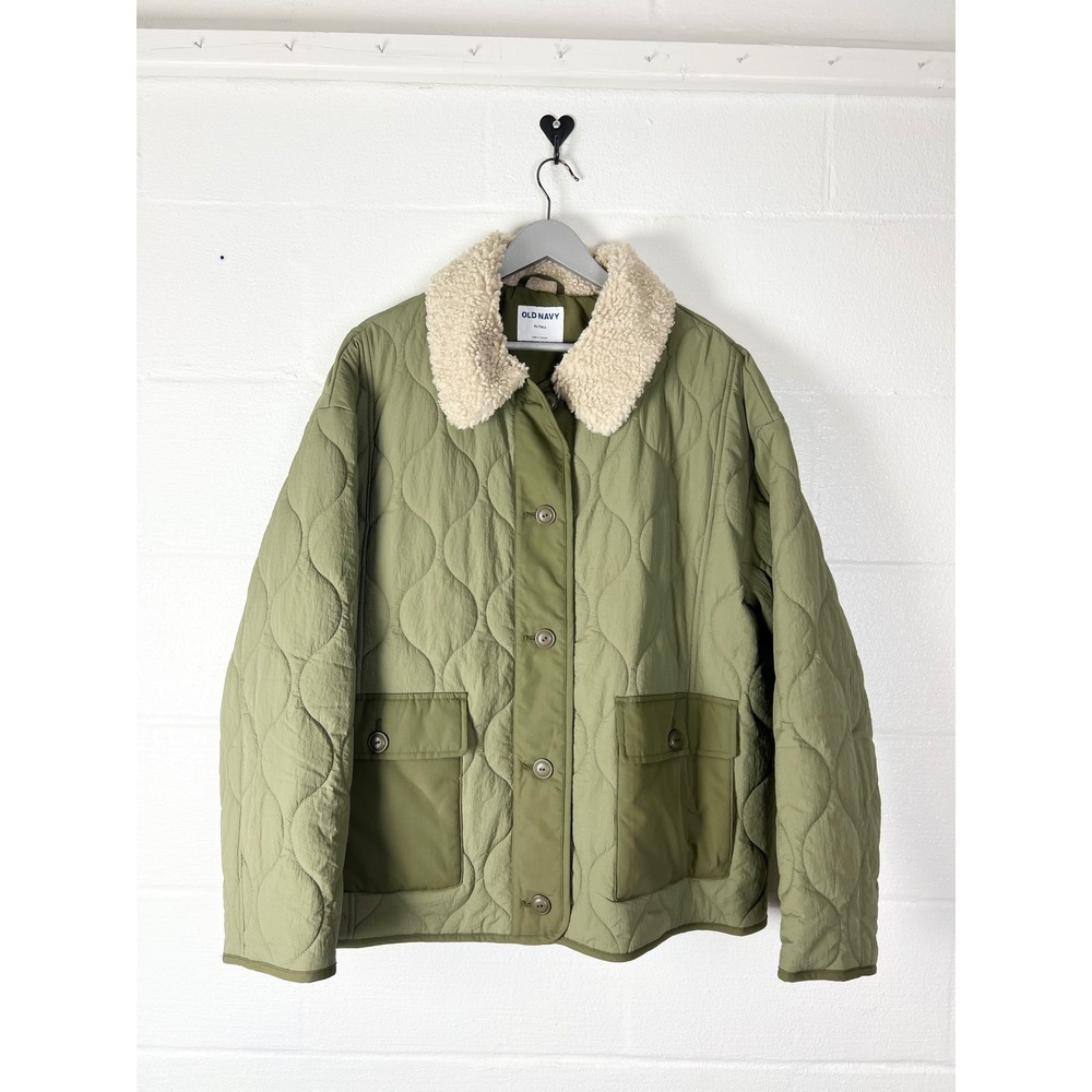 Old Navy Olive Green Quilted Sherpa Collar Barn Jacket XL Tall Womens